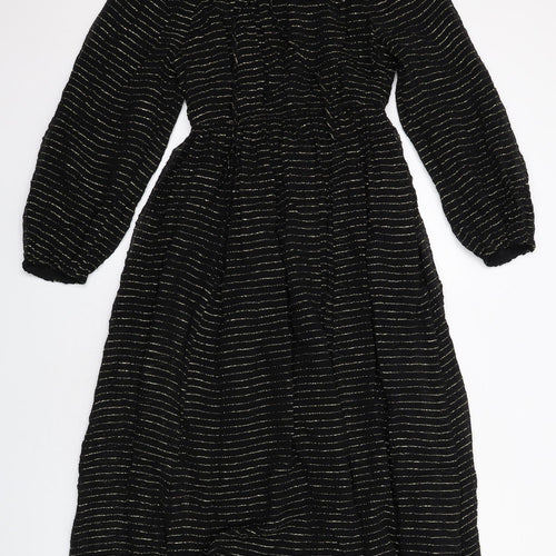 Per Una Womens Black Striped Viscose A-Line Size 8 Round Neck Pullover