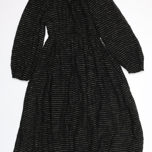 Per Una Womens Black Striped Viscose A-Line Size 8 Round Neck Pullover