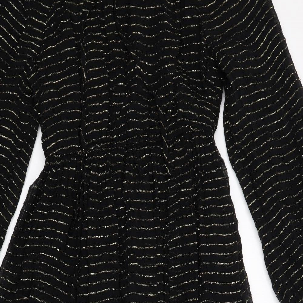 Per Una Womens Black Striped Viscose A-Line Size 8 Round Neck Pullover