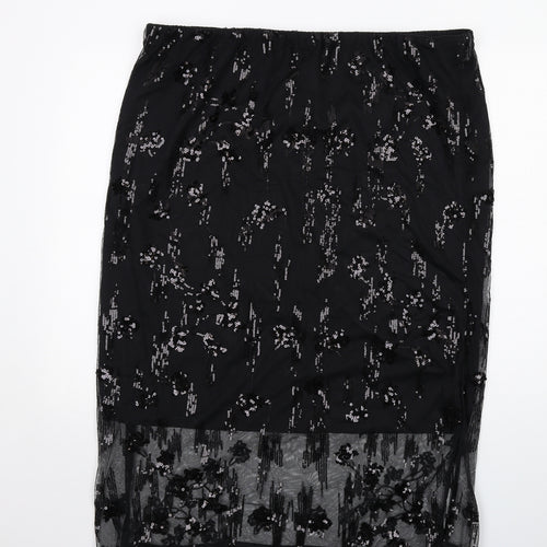 Marks and Spencer Womens Black Geometric Polyester A-Line Skirt Size 22