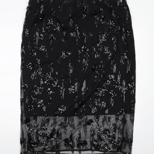 Marks and Spencer Womens Black Geometric Polyester A-Line Skirt Size 22