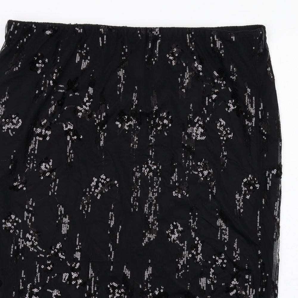 Marks and Spencer Womens Black Geometric Polyester A-Line Skirt Size 22
