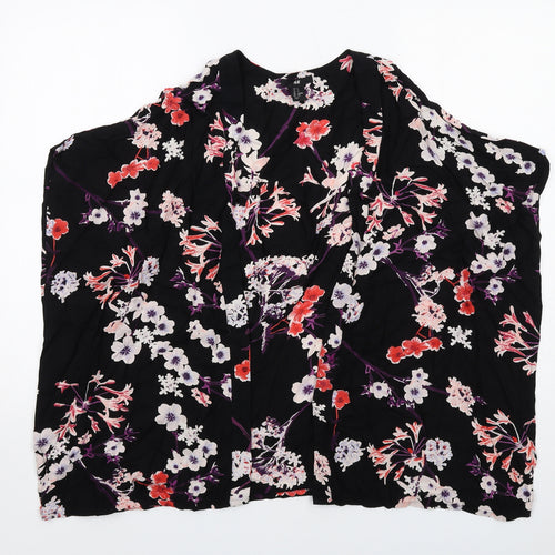 H&M Womens Black Floral Viscose Kimono Blouse Size XS V-Neck