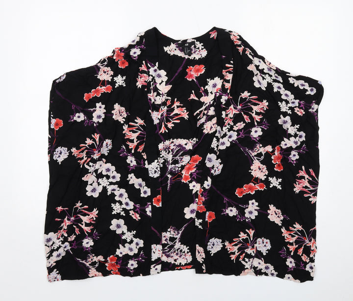 H&M Womens Black Floral Viscose Kimono Blouse Size XS V-Neck