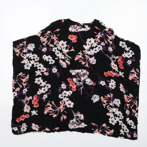 H&M Womens Black Floral Viscose Kimono Blouse Size XS V-Neck