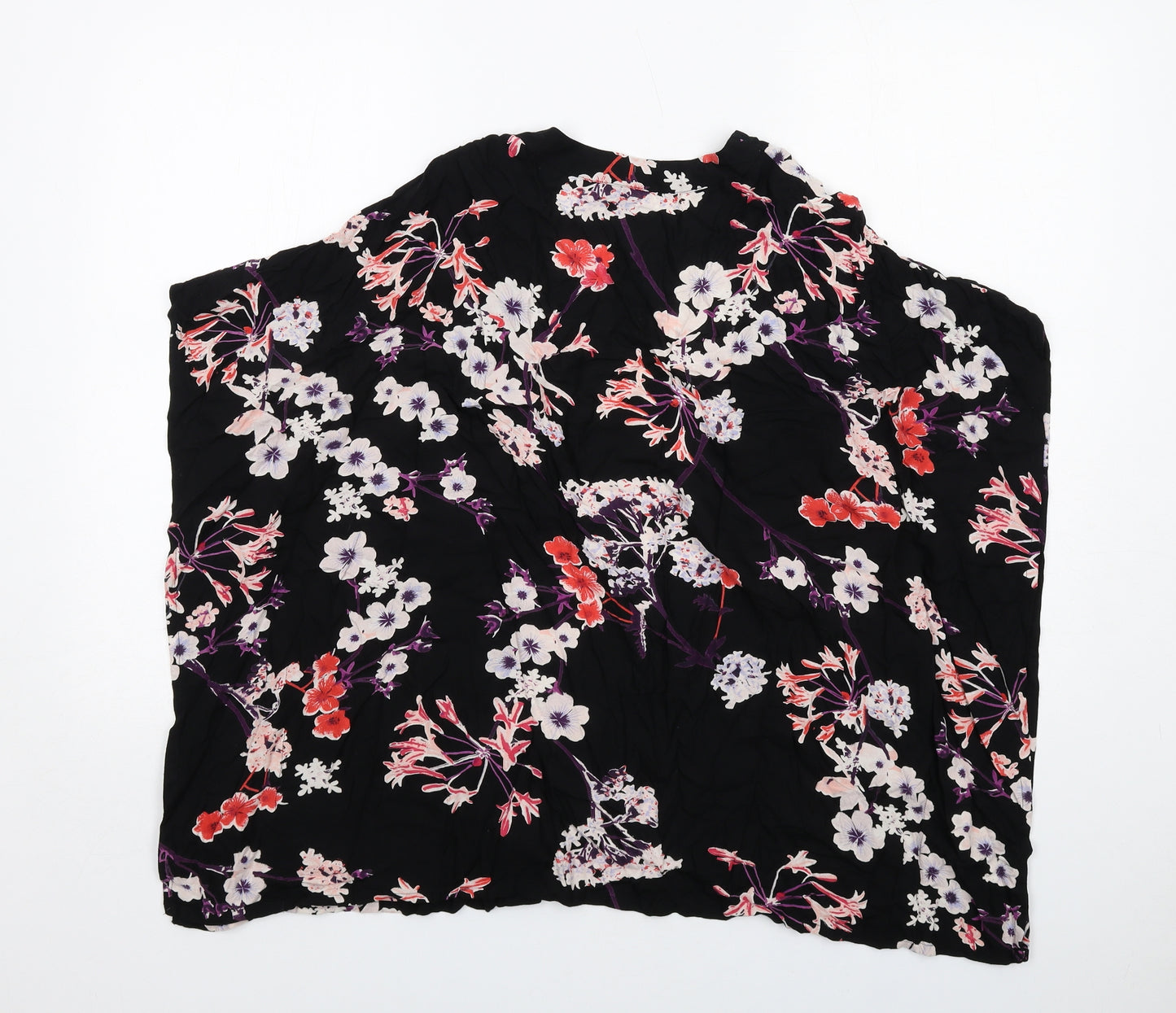 H&M Womens Black Floral Viscose Kimono Blouse Size XS V-Neck