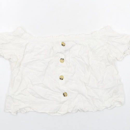 H&M Womens White Viscose Cropped T-Shirt Size 12 Off the Shoulder