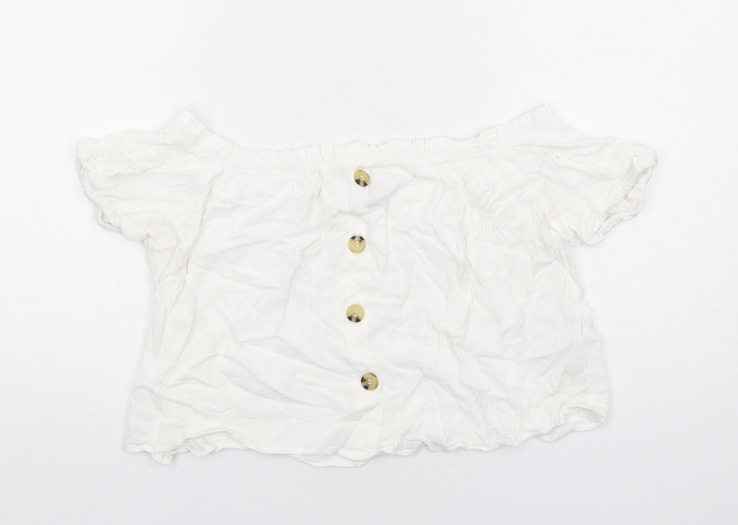 H&M Womens White Viscose Cropped T-Shirt Size 12 Off the Shoulder