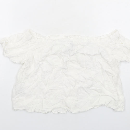H&M Womens White Viscose Cropped T-Shirt Size 12 Off the Shoulder