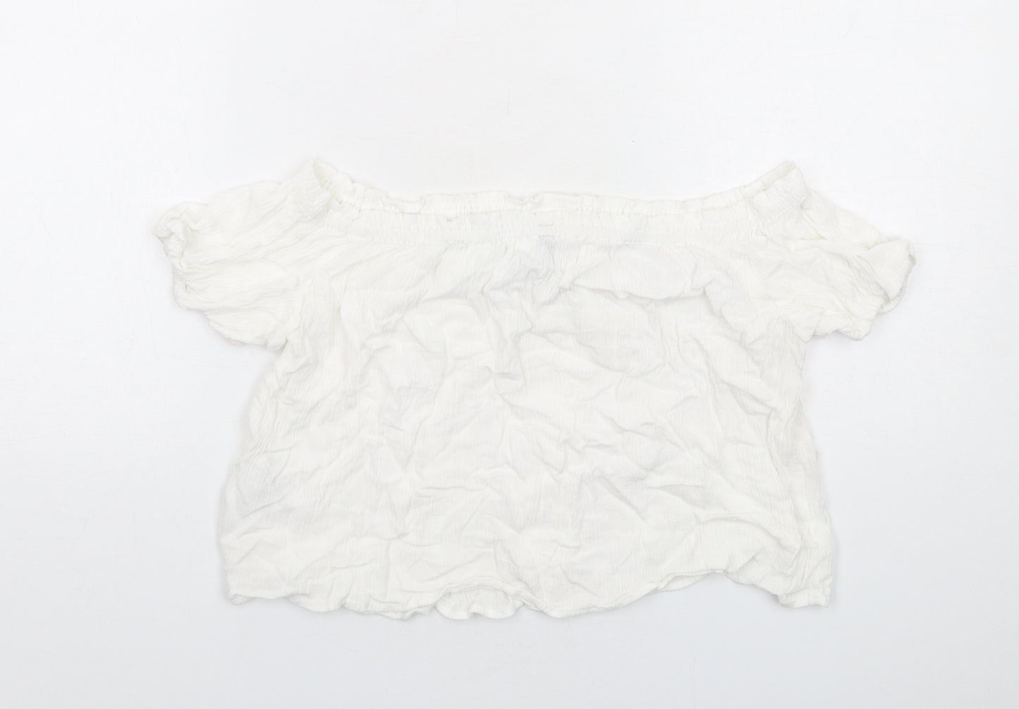 H&M Womens White Viscose Cropped T-Shirt Size 12 Off the Shoulder