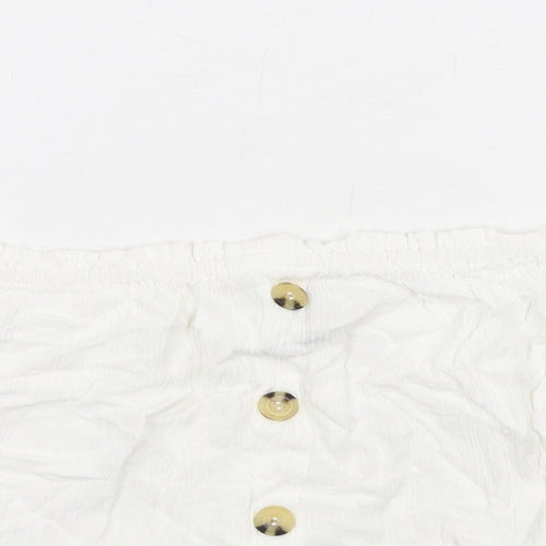 H&M Womens White Viscose Cropped T-Shirt Size 12 Off the Shoulder