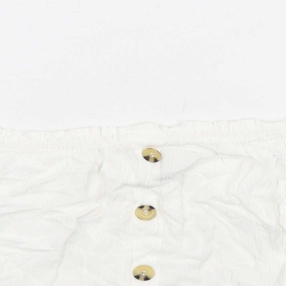 H&M Womens White Viscose Cropped T-Shirt Size 12 Off the Shoulder