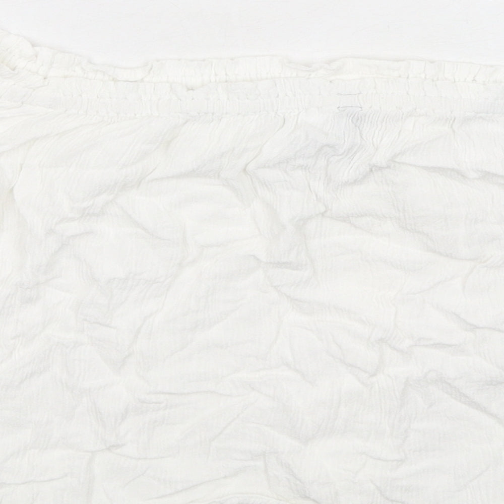 H&M Womens White Viscose Cropped T-Shirt Size 12 Off the Shoulder