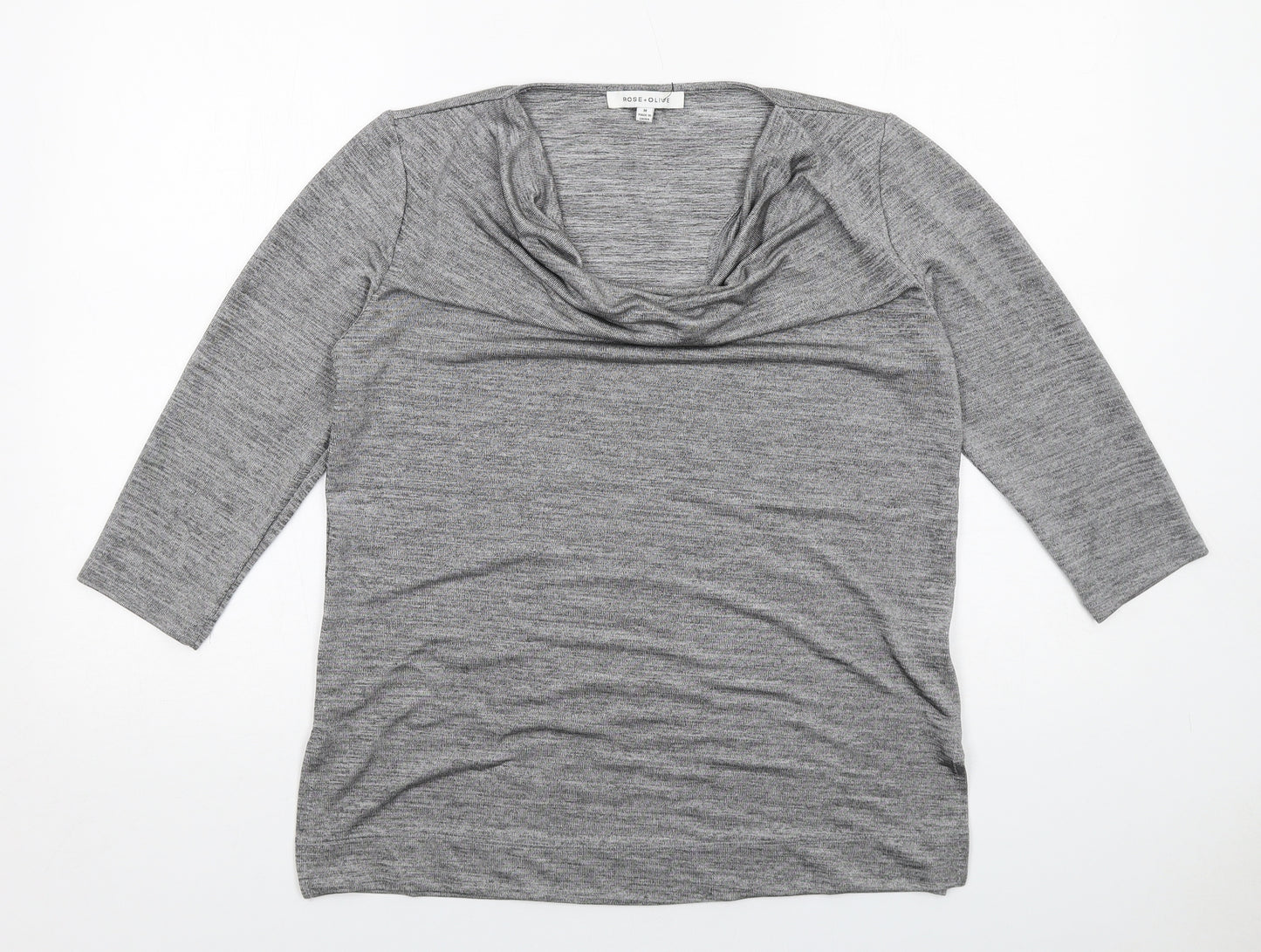 Rose & Olive Womens Grey Geometric Polyester Basic Blouse Size M Cowl Neck