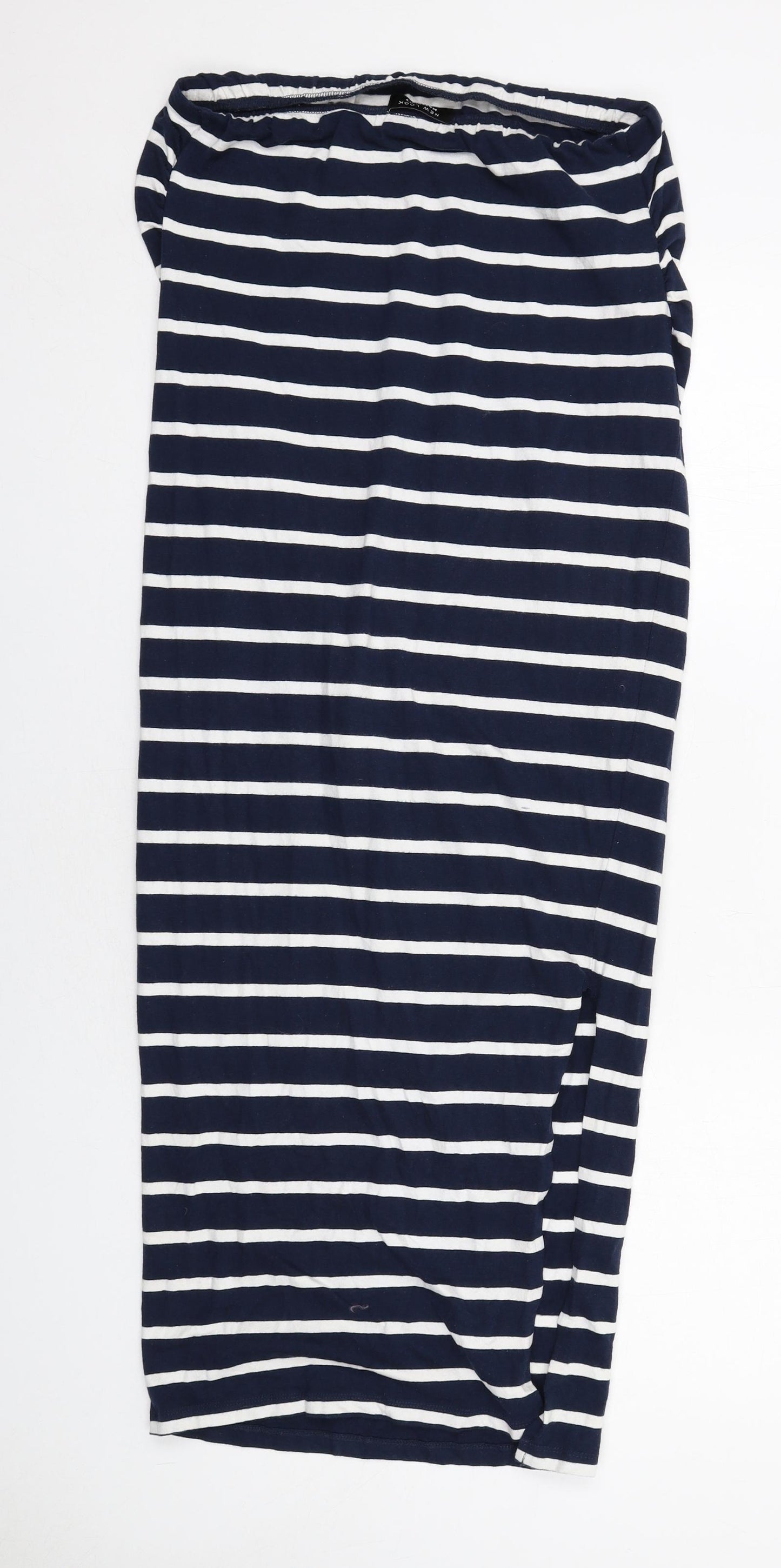New Look Womens Blue Striped Cotton A-Line Size 12 Off the Shoulder Pullover