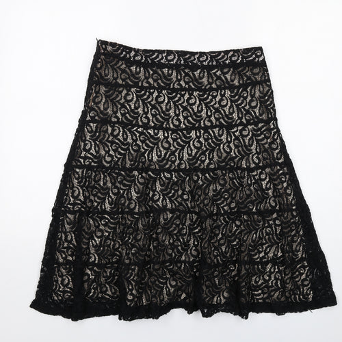 Marks and Spencer Womens Black Geometric Polyamide Swing Skirt Size 12 Zip