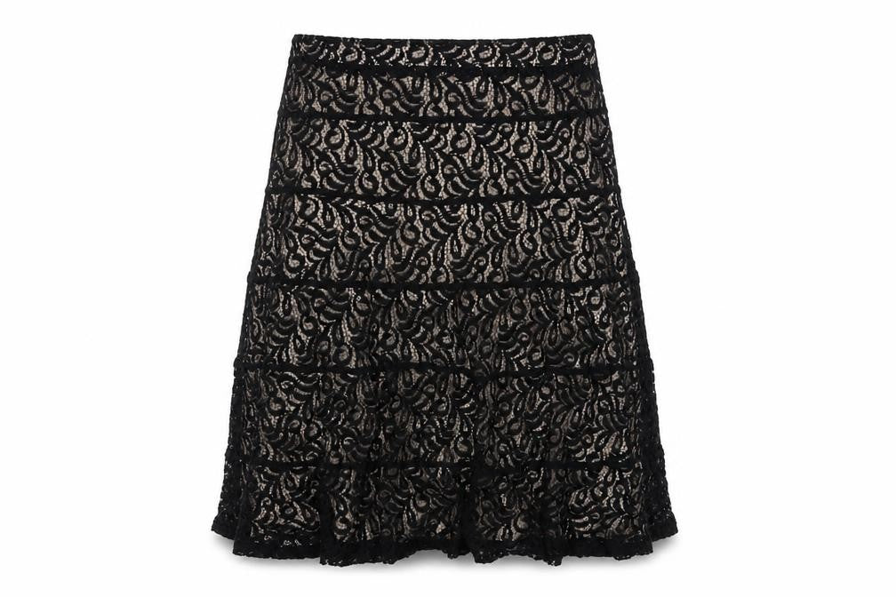 Marks and Spencer Womens Black Geometric Polyamide Swing Skirt Size 12 Zip