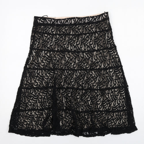 Marks and Spencer Womens Black Geometric Polyamide Swing Skirt Size 12 Zip