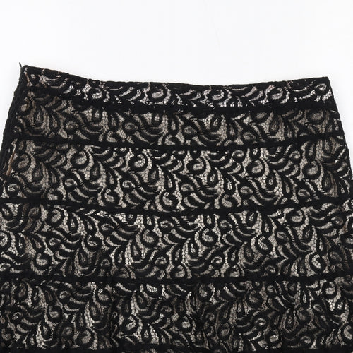 Marks and Spencer Womens Black Geometric Polyamide Swing Skirt Size 12 Zip