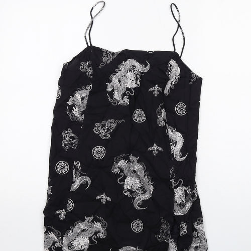 Motel Womens Black Geometric Viscose Mini Size M Square Neck Pullover