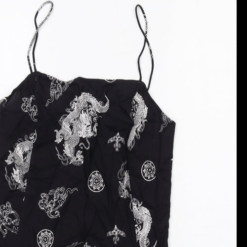 Motel Womens Black Geometric Viscose Mini Size M Square Neck Pullover