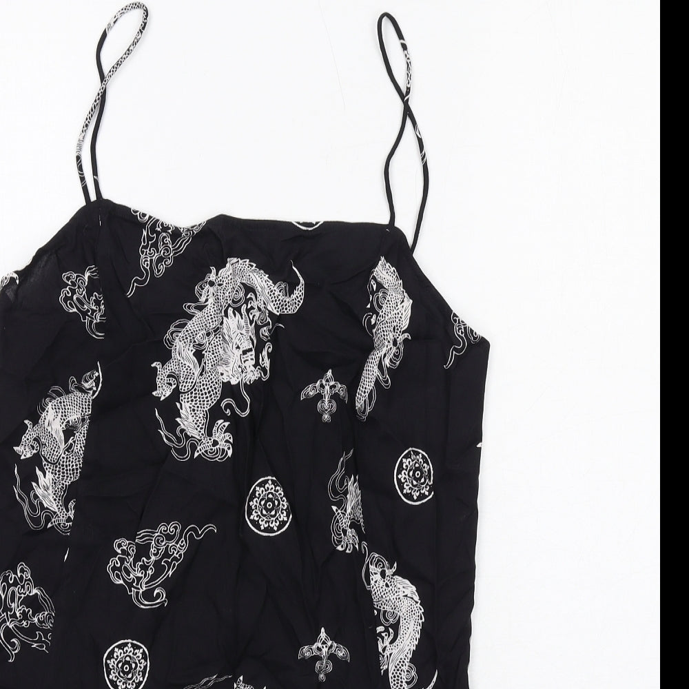 Motel Womens Black Geometric Viscose Mini Size M Square Neck Pullover
