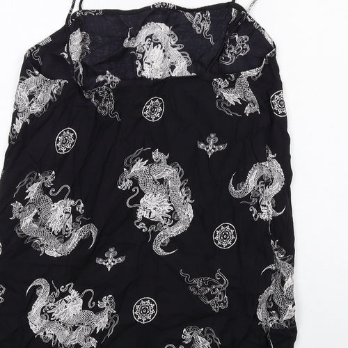 Motel Womens Black Geometric Viscose Mini Size M Square Neck Pullover