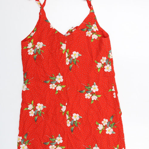 Dorothy Perkins Womens Red Floral Viscose Mini Size 10 V-Neck Pullover