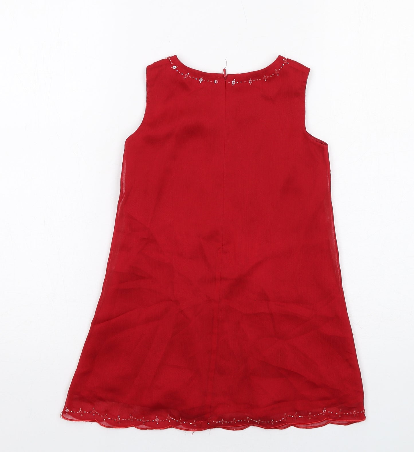 Marks and Spencer Girls Red Polyester A-Line Size 5 Years Boat Neck Zip - Floral Detail