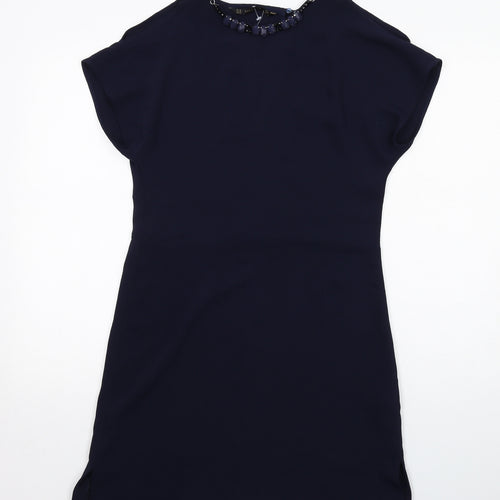 Zara Womens Blue Polyester A-Line Size XS Round Neck Button