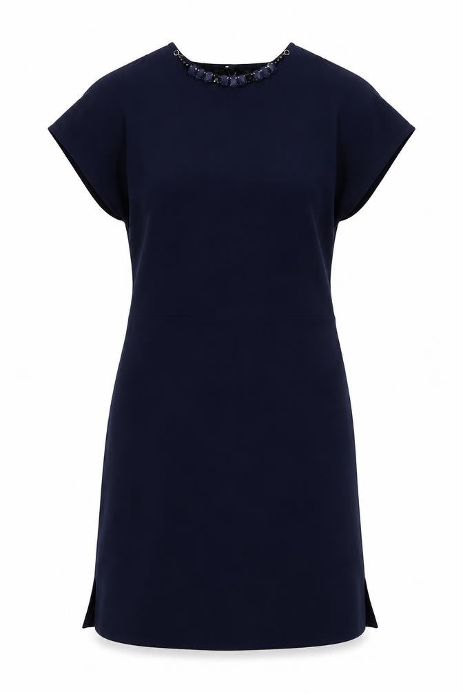 Front view of Zara women’s blue polyester a-line, size XS, round neck button