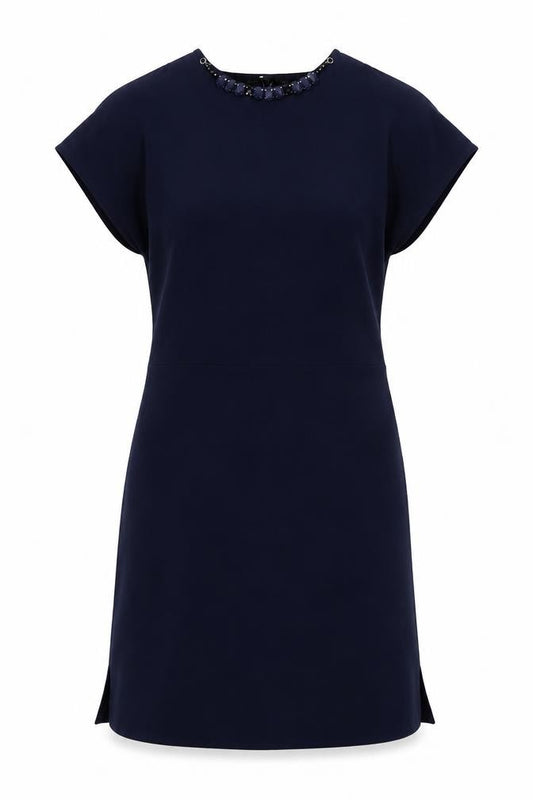 Front view of Zara women’s blue polyester a-line, size XS, round neck button