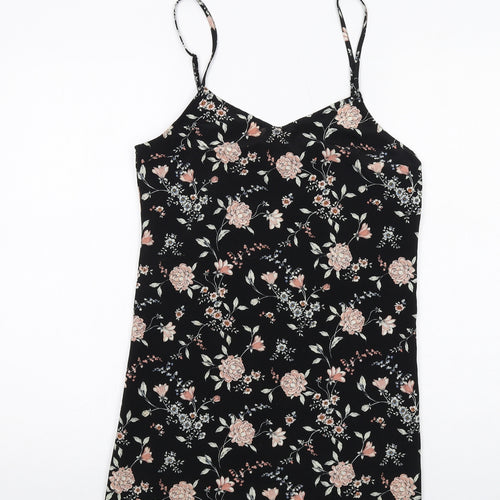 H&M Womens Black Floral Polyester Mini Size 10 V-Neck Pullover