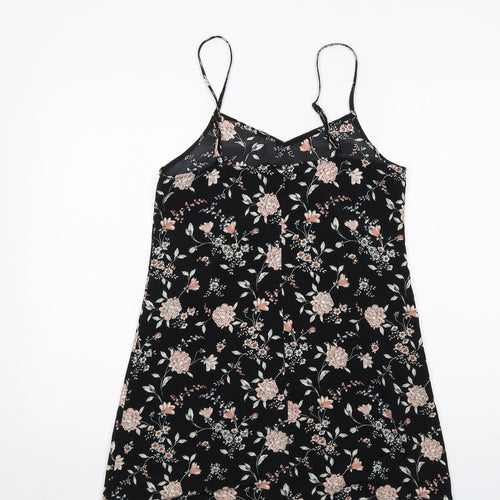 H&M Womens Black Floral Polyester Mini Size 10 V-Neck Pullover