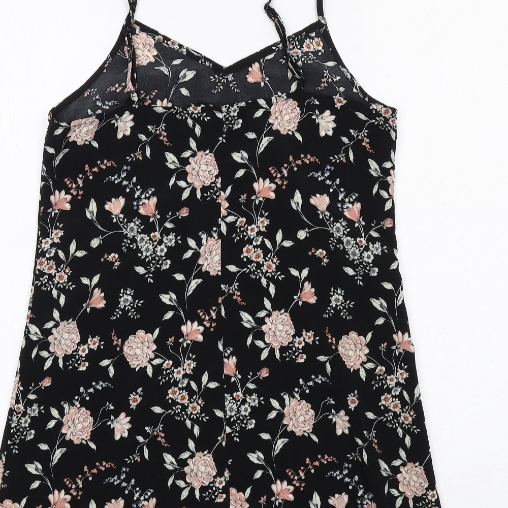 H&M Womens Black Floral Polyester Mini Size 10 V-Neck Pullover