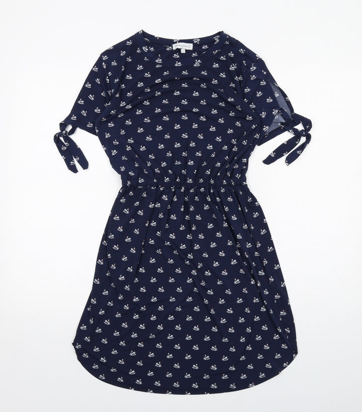 Warehouse Womens Blue Geometric Polyester A-Line Size 8 Round Neck Pullover - Swan pattern