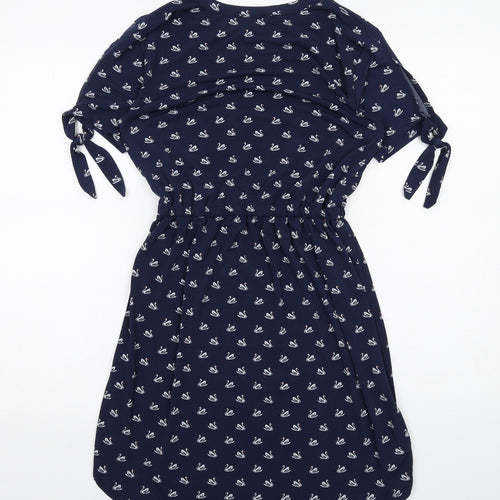Warehouse Womens Blue Geometric Polyester A-Line Size 8 Round Neck Pullover - Swan pattern