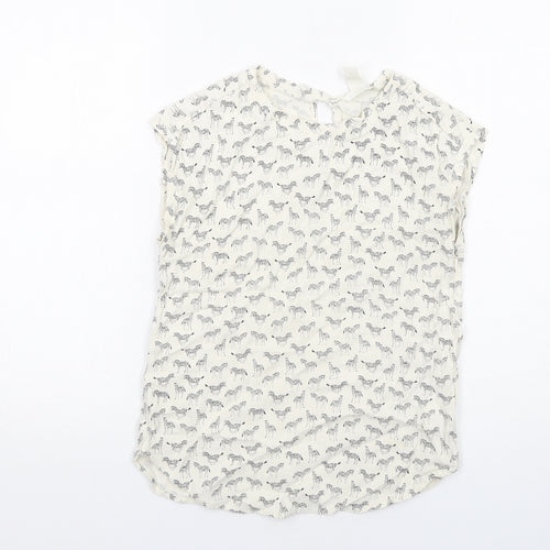 H&M Womens Ivory Geometric Viscose Basic Tank Size 6 Round Neck - Zebra Pattern