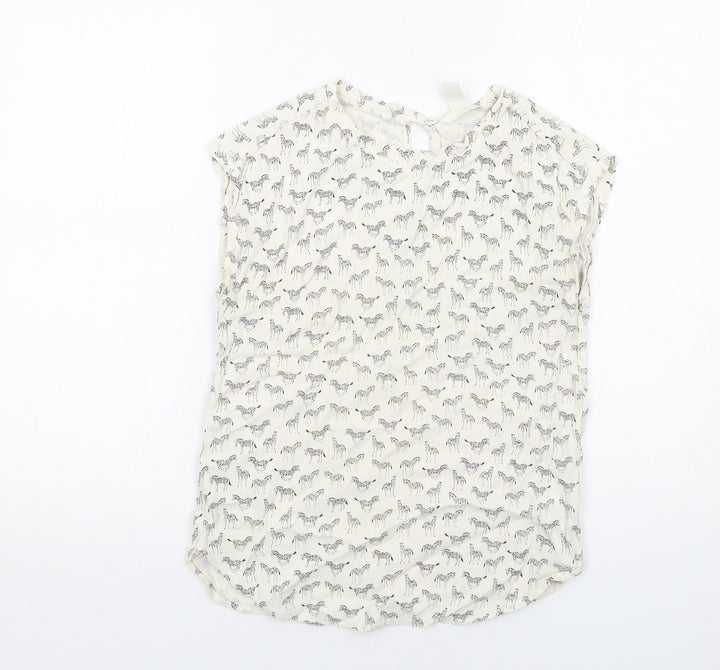 H&M Womens Ivory Geometric Viscose Basic Tank Size 6 Round Neck - Zebra Pattern