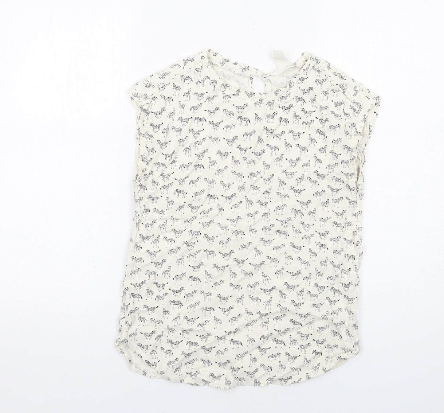 H&M Womens Ivory Geometric Viscose Basic Tank Size 6 Round Neck - Zebra Pattern