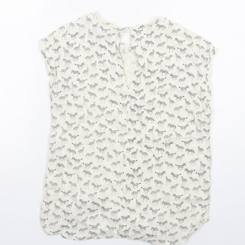 H&M Womens Ivory Geometric Viscose Basic Tank Size 6 Round Neck - Zebra Pattern