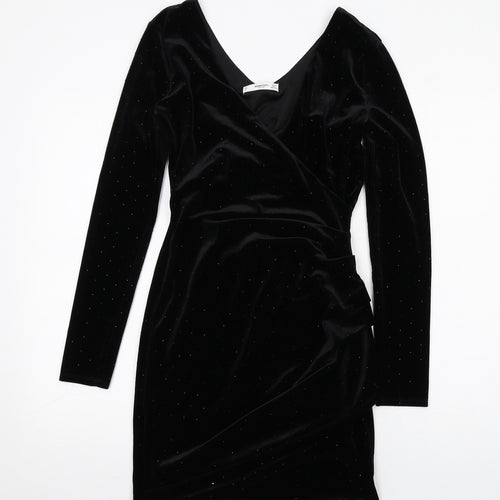 Mango Womens Black Polyester Bodycon Size XS V-Neck Pullover