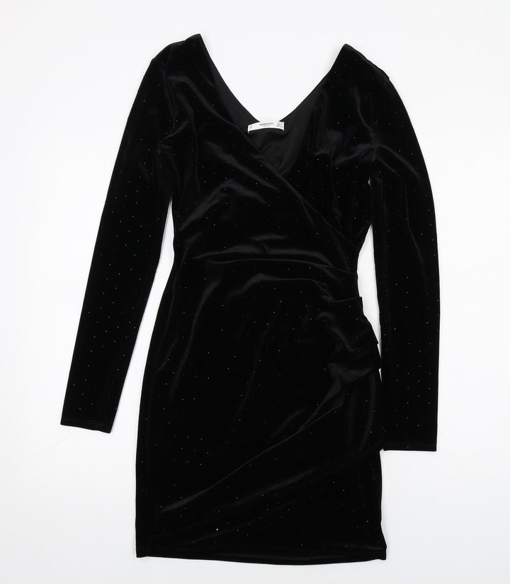 Mango Womens Black Polyester Bodycon Size XS V-Neck Pullover