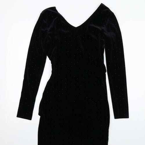 Mango Womens Black Polyester Bodycon Size XS V-Neck Pullover
