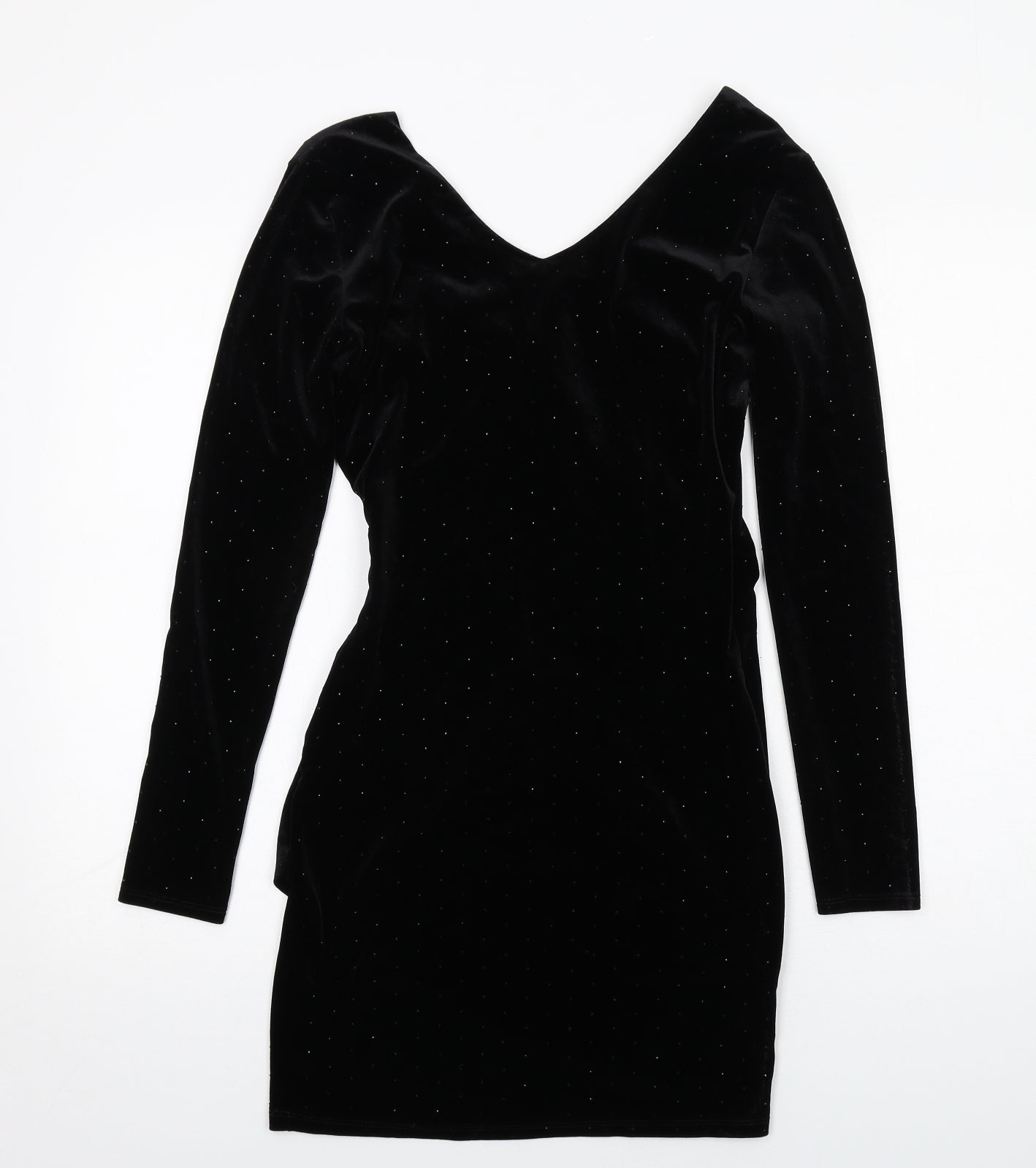 Mango Womens Black Polyester Bodycon Size XS V-Neck Pullover