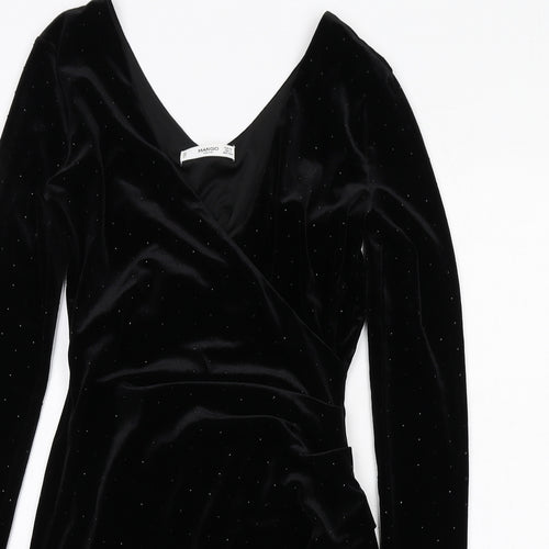 Mango Womens Black Polyester Bodycon Size XS V-Neck Pullover
