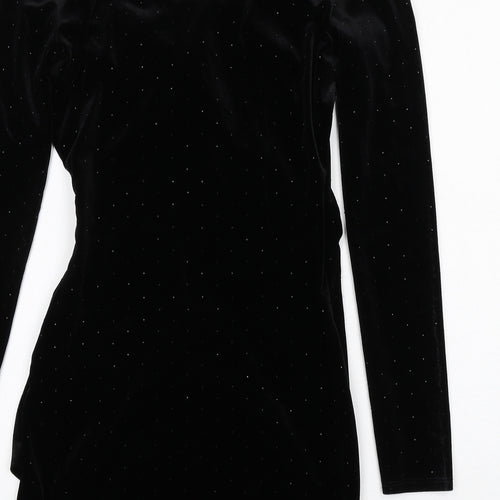 Mango Womens Black Polyester Bodycon Size XS V-Neck Pullover