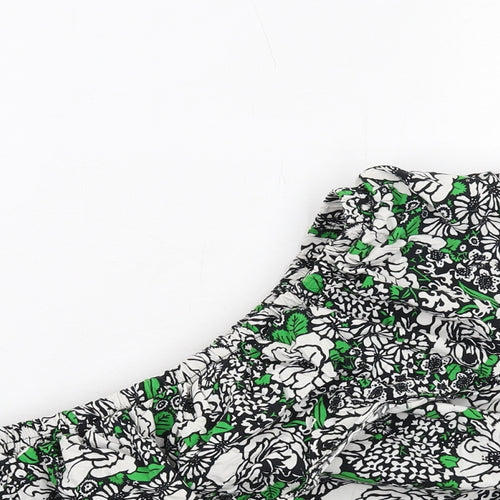 Topshop Womens Green Floral Cotton Cropped Blouse Size 16 One Shoulder