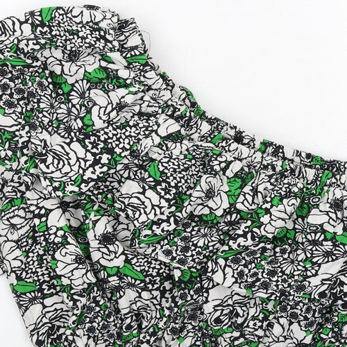 Topshop Womens Green Floral Cotton Cropped Blouse Size 16 One Shoulder