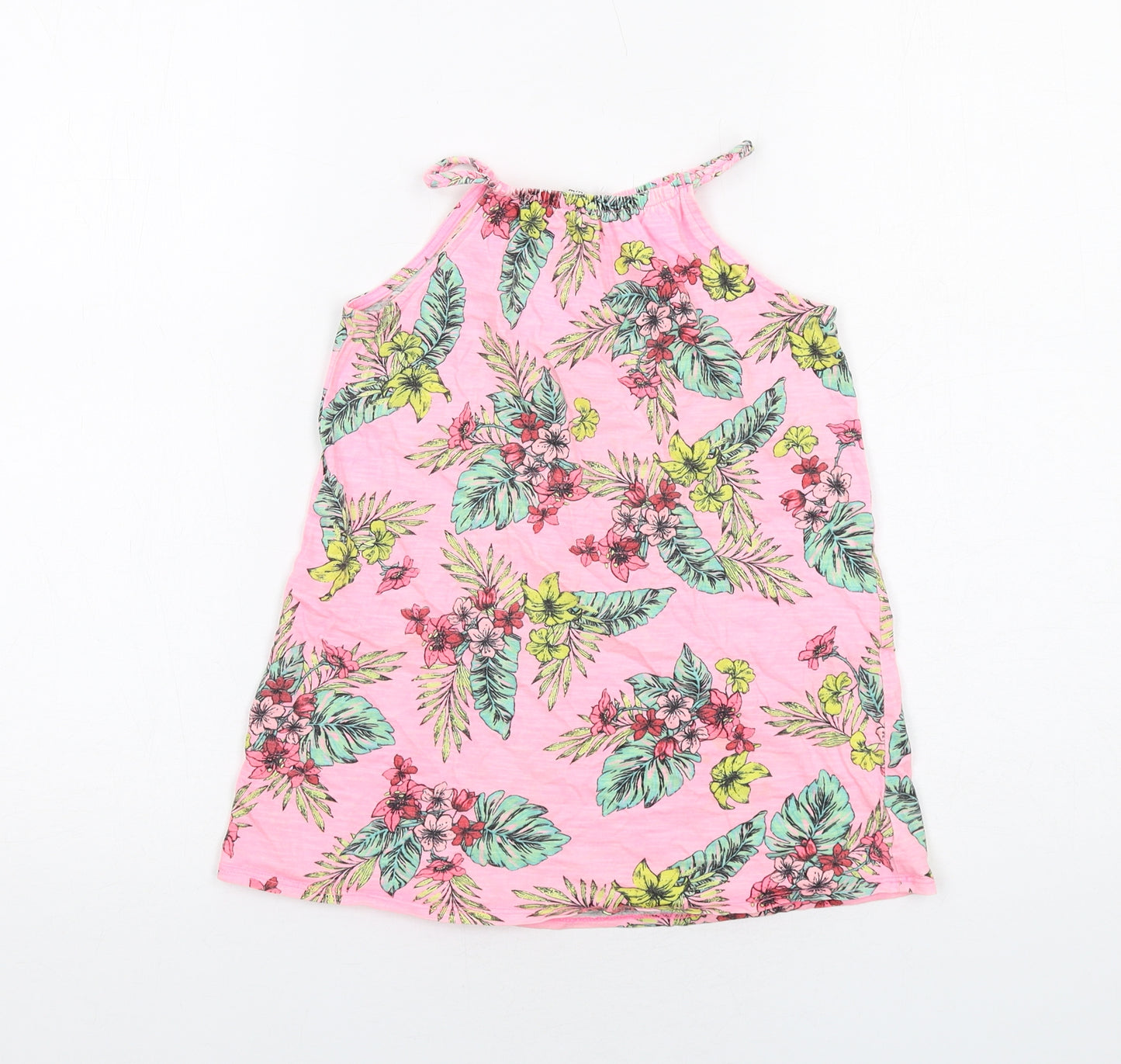 River Island Girls Pink Floral Cotton Tank Dress Size 4-5 Years Halter Pullover